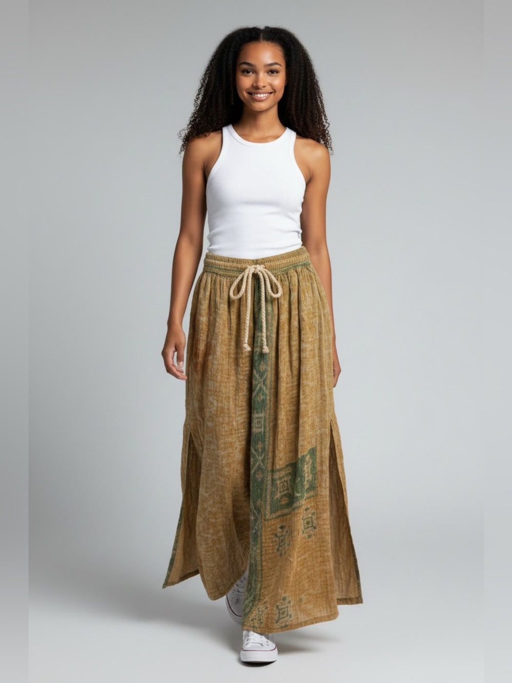 KANTHA Wide leg pants with side slits One size fits most. Boho Handmade Festival